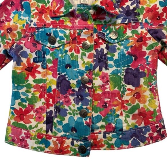 1989 Place | Kids Girl Red & Blue Floral Color Full Denim Jacket Size Small - Picture 6 of 8